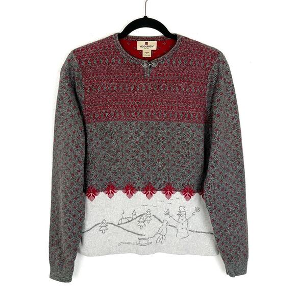 Vintage Woolrich Women’s Embroidered Sweater Snowman Fair Isle Winter Medium - Picture 1 of 9